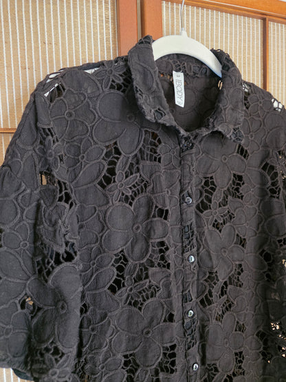 Black Floral Embroidered Top